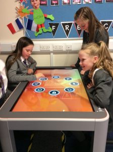 Girls playing on the ActivTable at Golden Time